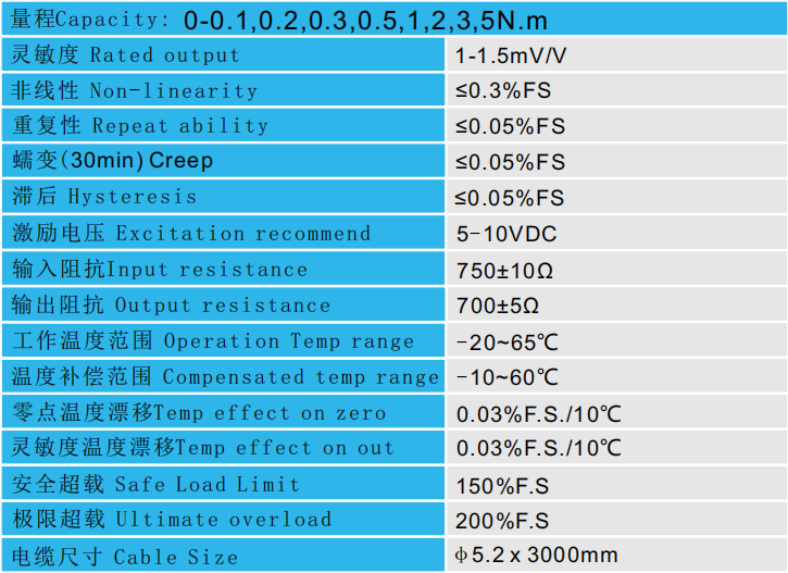 動態扭矩傳感器CAZF-TD95技術參數圖