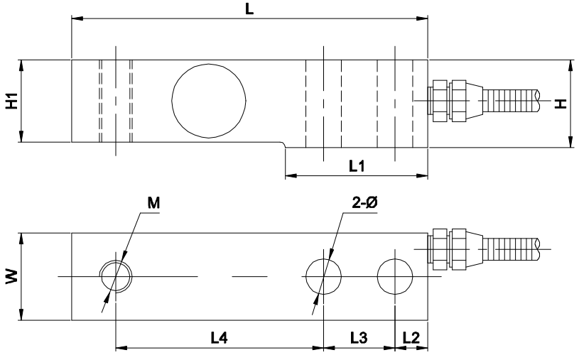 剪切梁式稱重傳感器CAZF-W130A外形尺寸圖2